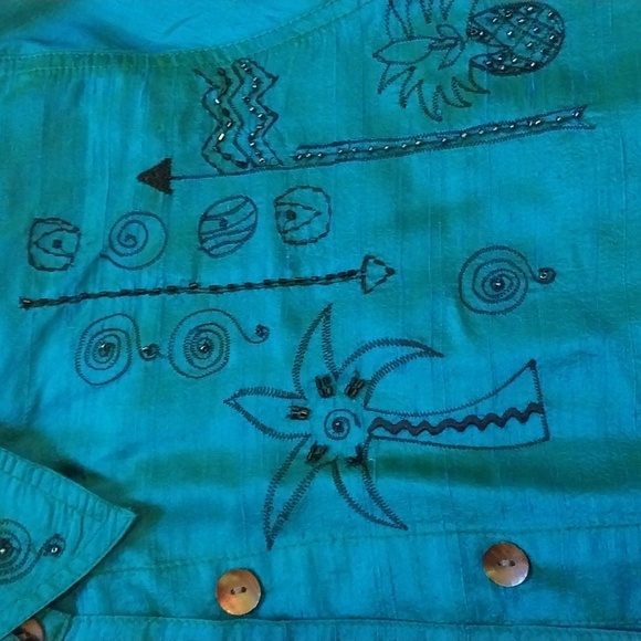 Bleu Bayou Torquoise 100% Silk Jacket - Picture 3 of 4